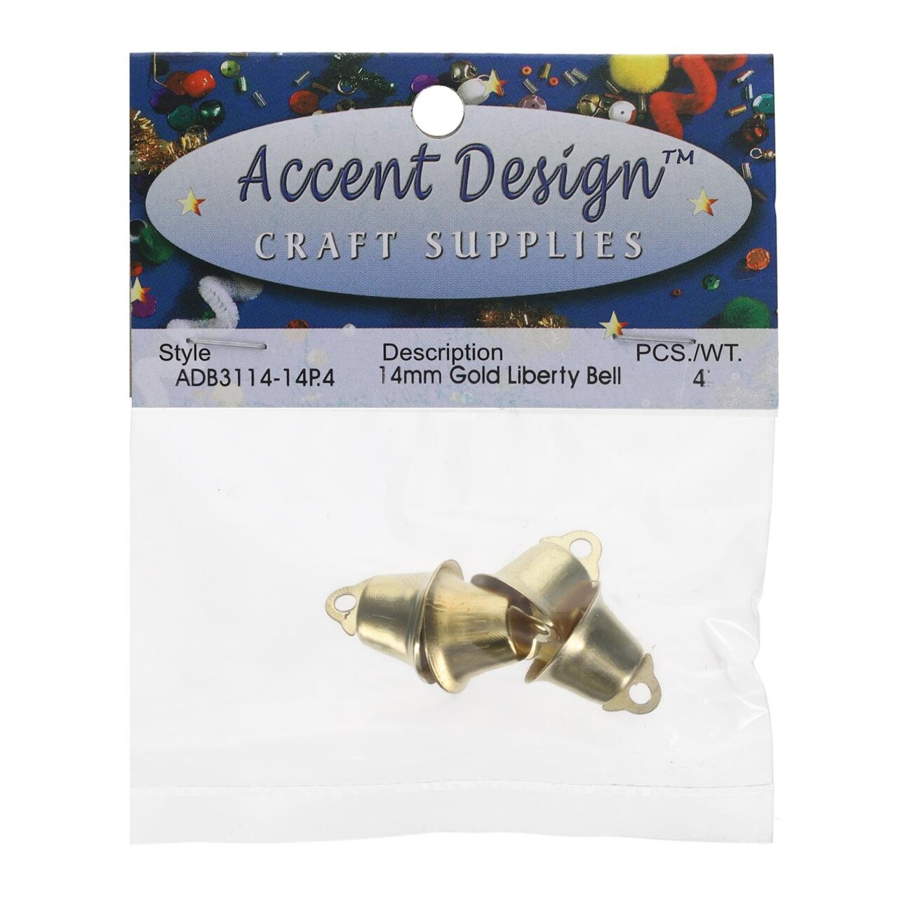 PA Essentials Liberty Bell 14mm 4pc Gold – Small Bells That Ring, Mini & Tiny Bells for Crafts, Decorative Liberty Bell, Craft Bells for DIY & Holiday Decorations